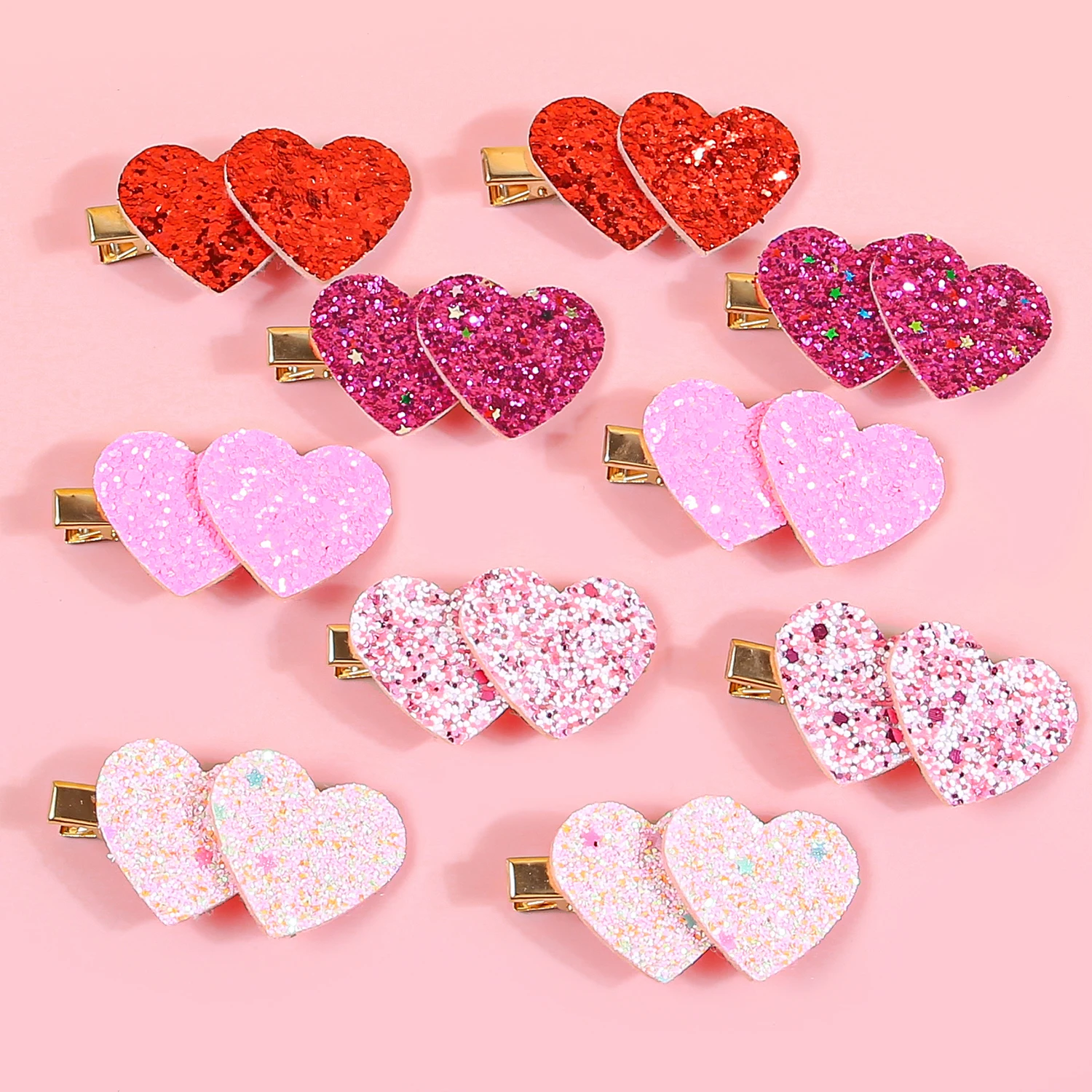 10pcs Sequin Glitter Heart love Hair Clips Pink Red Colors Barrettes For Girls Romantic Cute Gift For Women Hair Accessories
