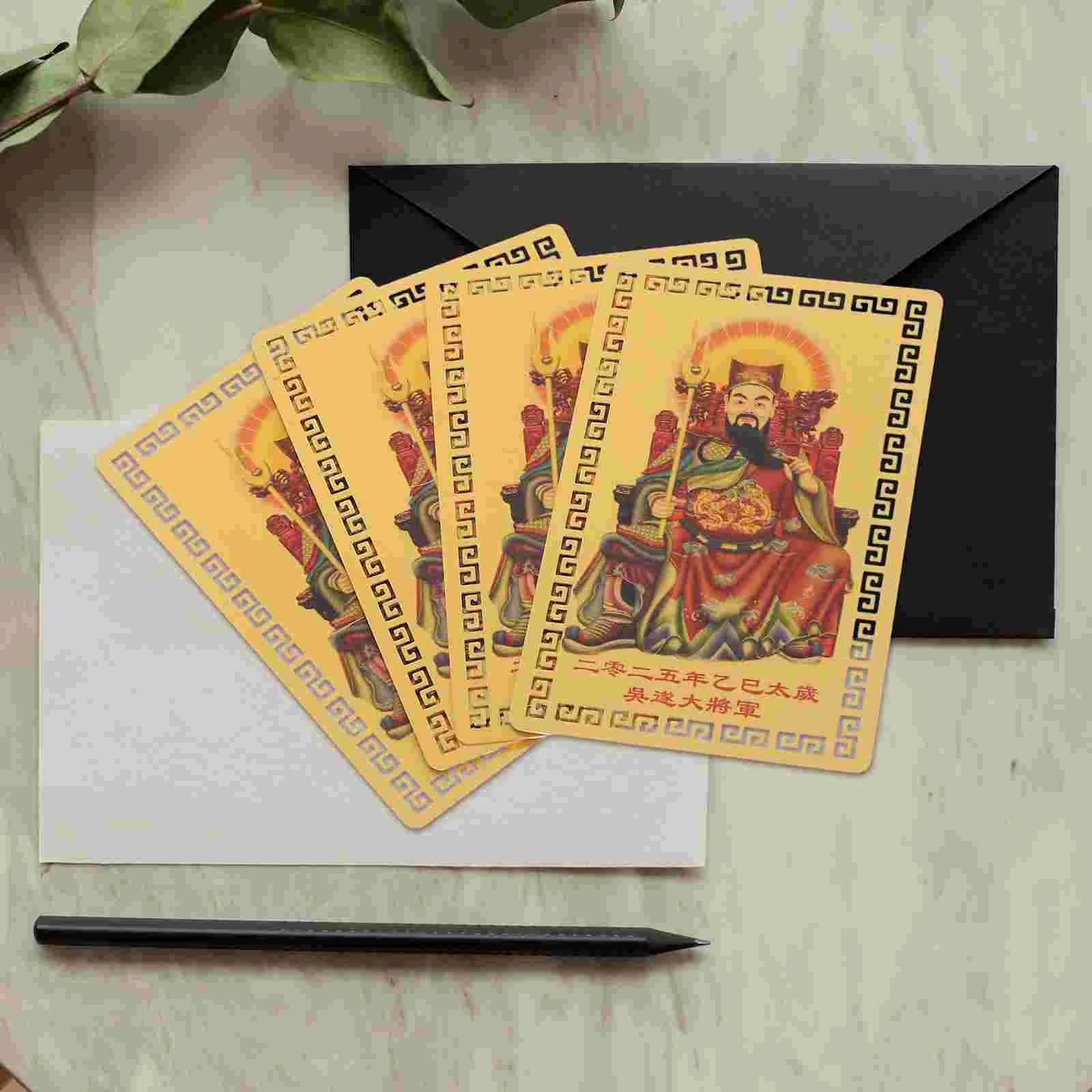 4 Sheets Fortune Protection Card Blessing Cards Tai Sui Gold Portable Chinese Amulet Golden Aluminum-magnesium Alloy Style