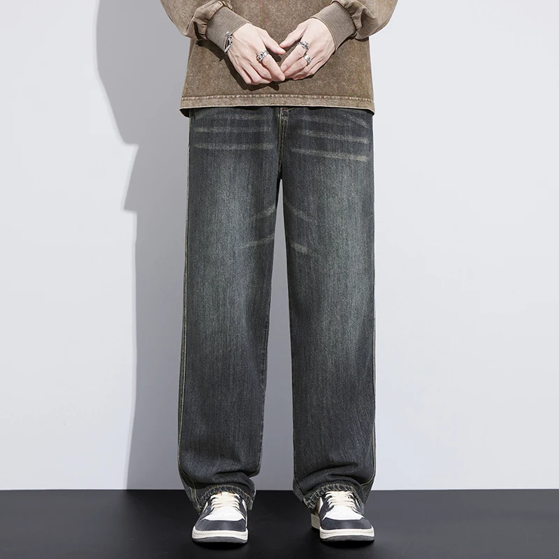 

All Handsome Straight Leg Jeans Quality Fabric Comfortable Skin Breathable Jeans Fashion Brand High Street Loose Wide Leg Jeans