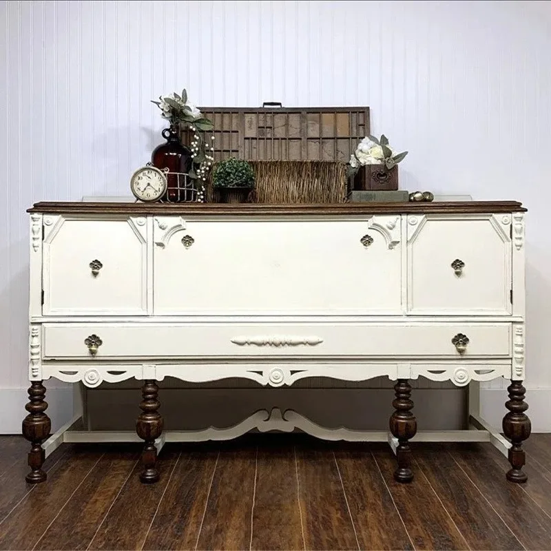 Retro solid wood carving flower entrance hall decorative cabinet
