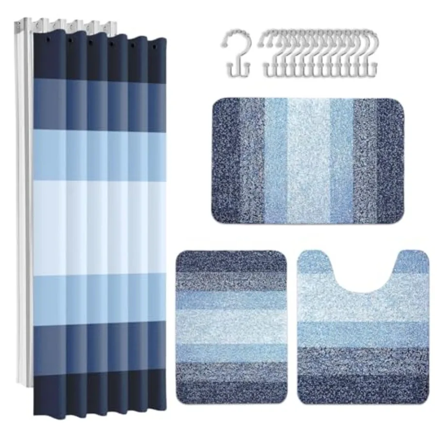

Bathroom Sets with Shower Curtain and Rugs, Modern Minimalist Ombre Waterproof Shower Curtain Liner and Soft Non Slip Bath Mat