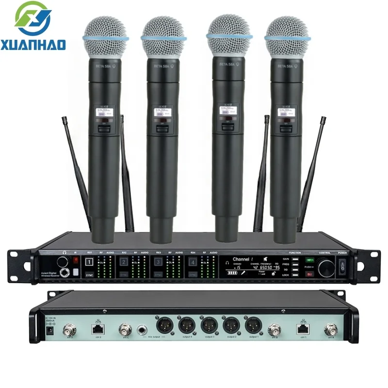 AD4Q 4-Channel Wireless Dynamic Karaoke Microphone System With Beta58 S58 Noise Cancelling Microphone For Stage Performance