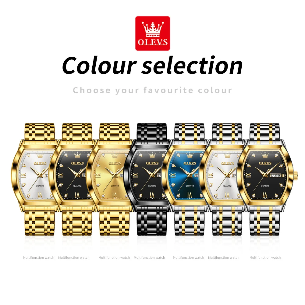 OLEVS 5528 Mens Watch luxury Golden Stainless steel Brand Quartz Watch Waterproof Luminous Dual calendar high-end Reloj