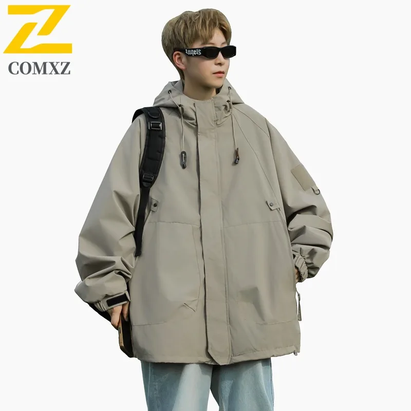 COMXZ 2025 Unisex Hooded Windbreaker Spring Autumn Outdoor Lightweight Hiking Jacket Windproof Breathable Couple Coat