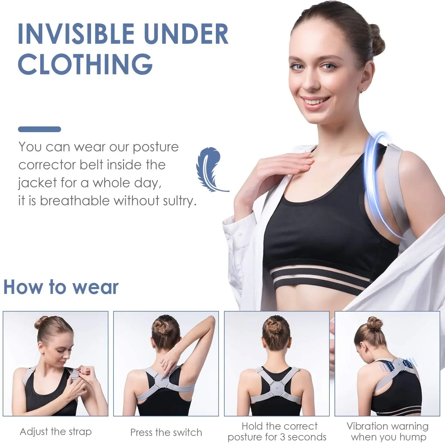 Adjustable Intelligent Posture Corrector Intelligent Reminder Back Support Smart Brace Shoulder Training Belt for Back Pain