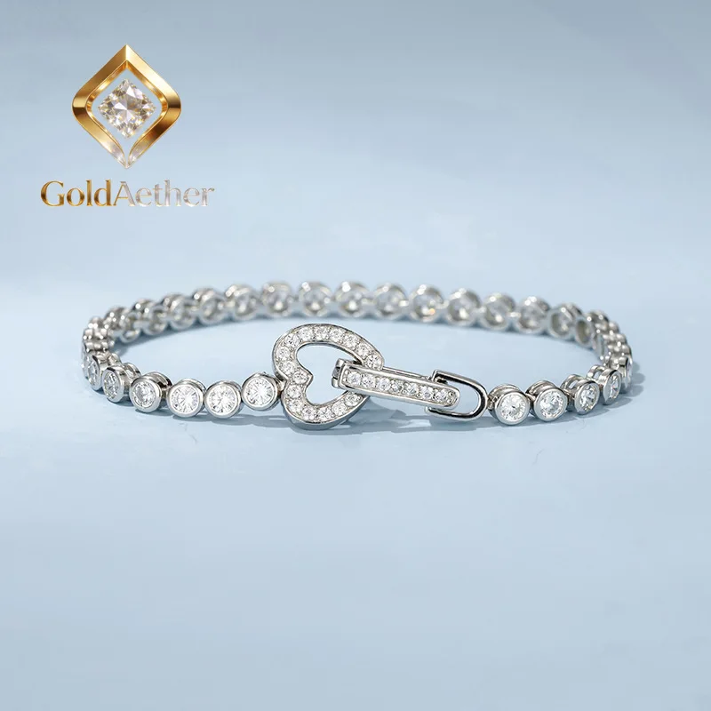 

GoldAether Luxury Solid Platinum PT950 Women's Heart-Shaped Bracelet Simple White Gold Bracelet with Diamonds