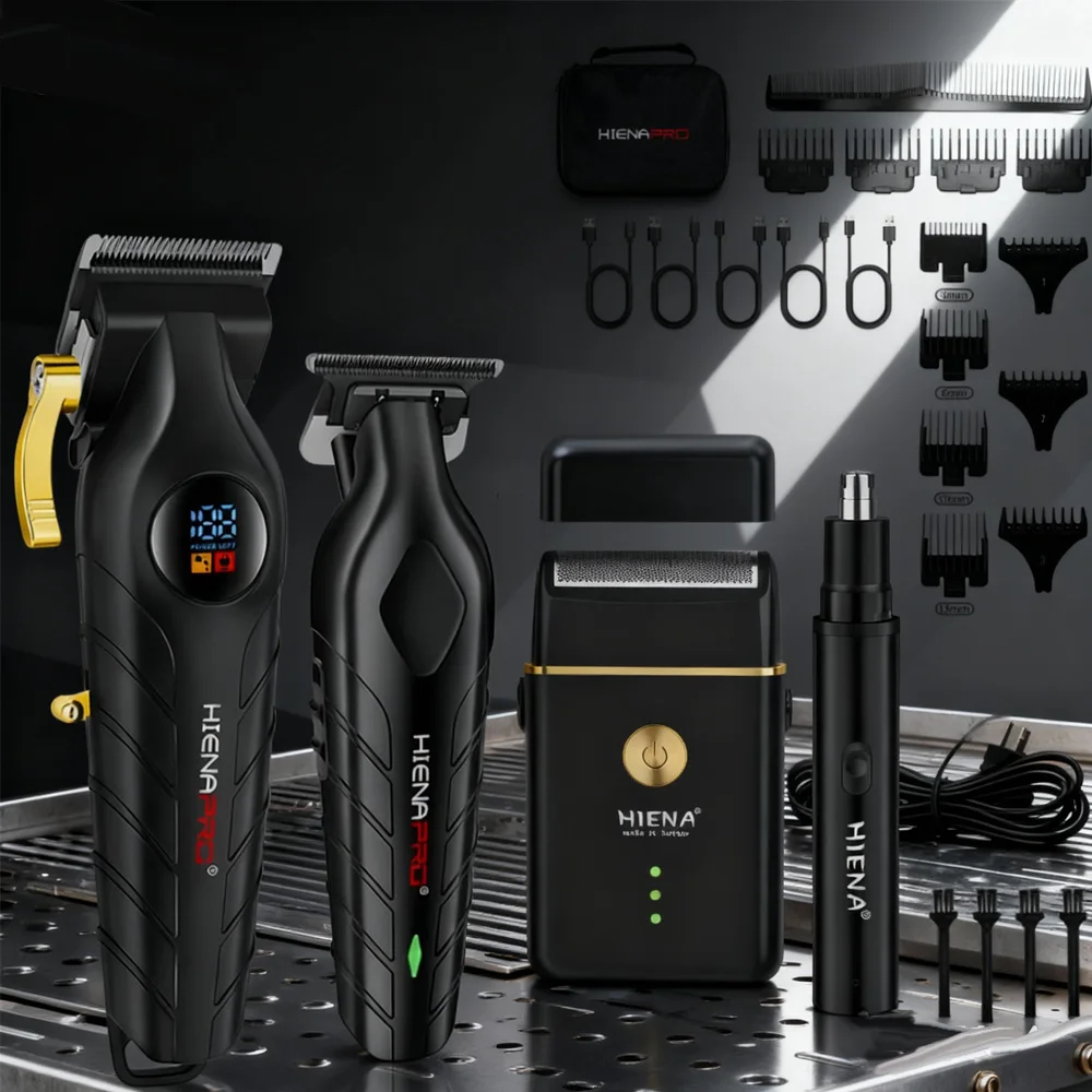 مجموعة ماكينة قص الشعر باللون الذهبي مع مقص منقوش، ماكينة قص كهربائية احترافية ممتازة من الدرجة الصالونية، هدية مثالية للرجال #1