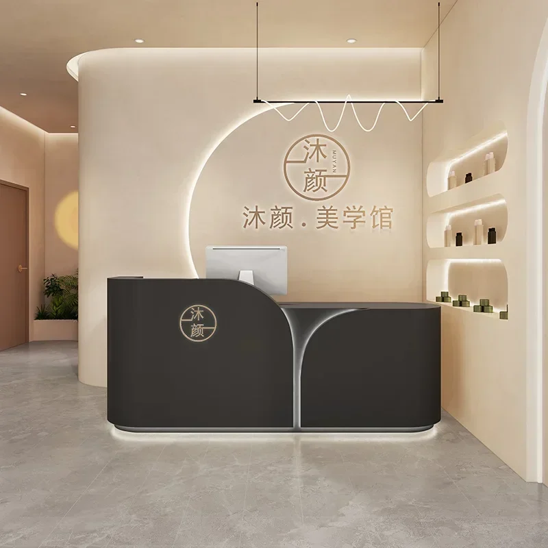Y1 Cream wind clothing store checkout page curved store small bar table beauty salon medical beauty, simple reception desk