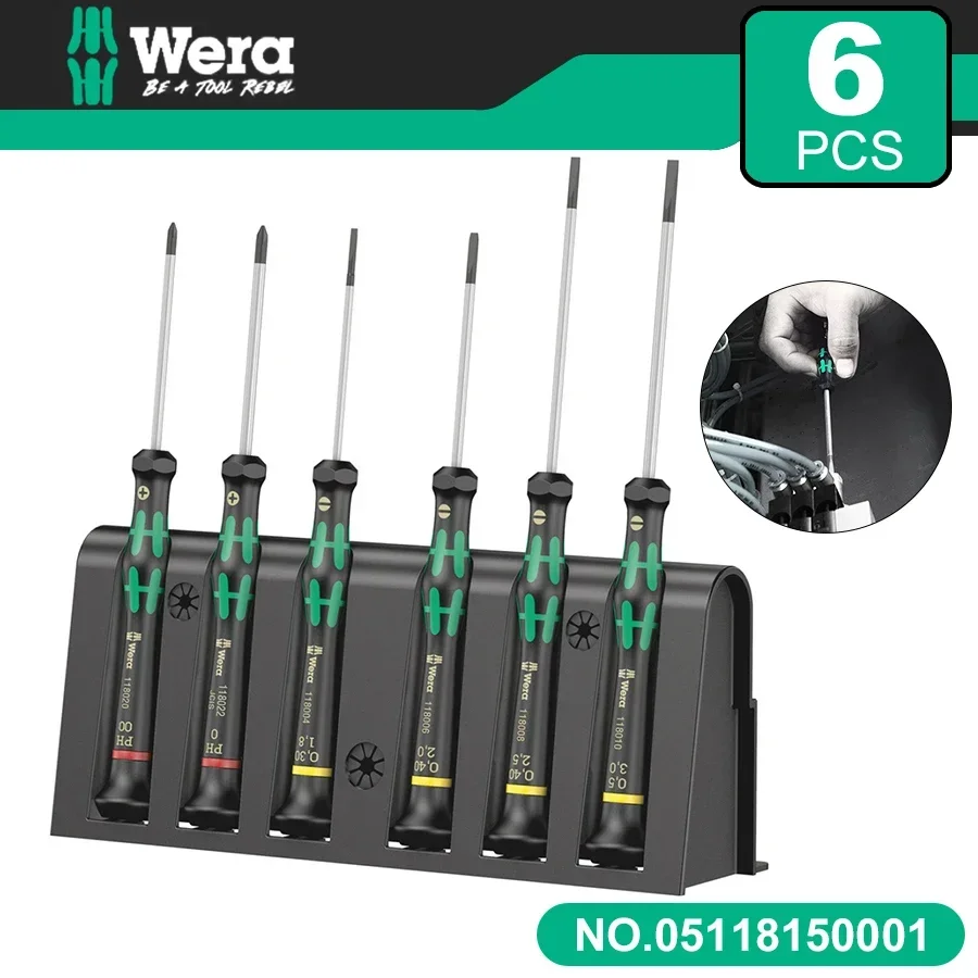 WERA Precision Screwdriver Set 05118150001 2035/6 A 6PCS with Rack for Electronic Application Slotted and Phillips Screwdrivers