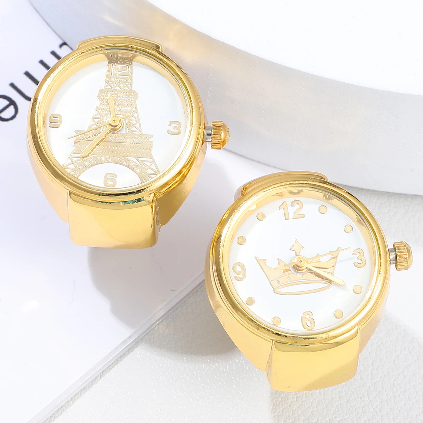 2Pcs Finger Ring Watches Noble Colors Arabic Numerals Clear Hands Everyday Wear Party Wedding Decorative Timepiece