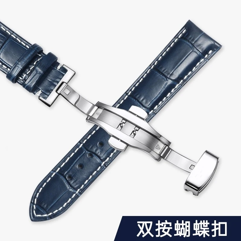 Wholesale in-stock genuine leather watch straps with pin buckle, butterfly clasp, bamboo pattern, double-sided top-layer cowhide