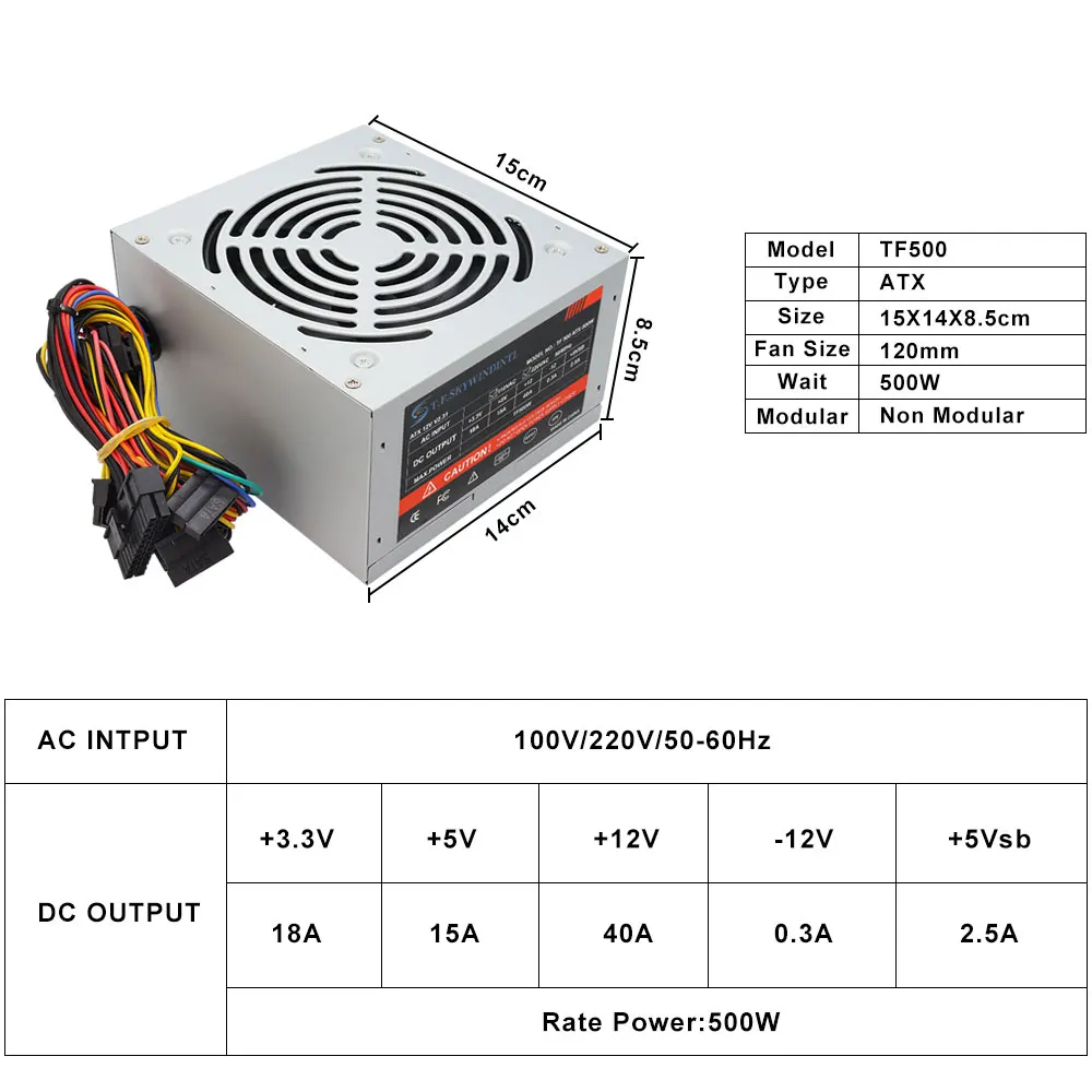 500W ATX PSU Ultra Silent Gaming PC Power Supply with 12cm Quiet Fan For Gamers & Creators