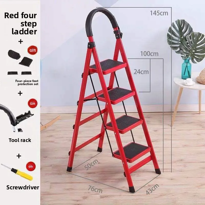Home Folding Ladder Thickened Carbon Steel A Frame Indoor Outdoor Portable Lightweight US European Multi Functional Step Folding