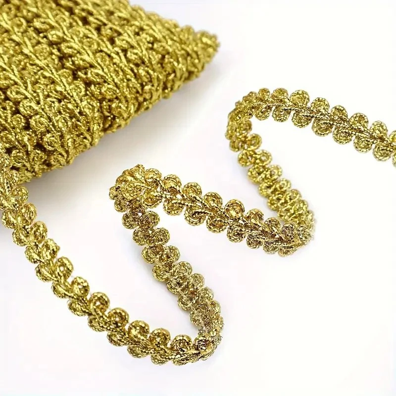 5 Yards Goldfaden-Stickerei-Spitzenstoff mit Wellenmuster für Festtagskleidung, Weihnachtsaccessoires, Näharbeiten und Reparaturen – Detail 6