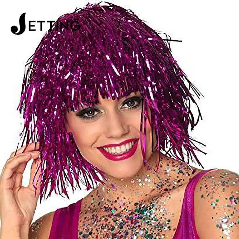 Foil Tinsel Wigs Costume Cosplay Funny Shiny Hat Metallic Hair Accessories For Party Carnival Masquerade Wig