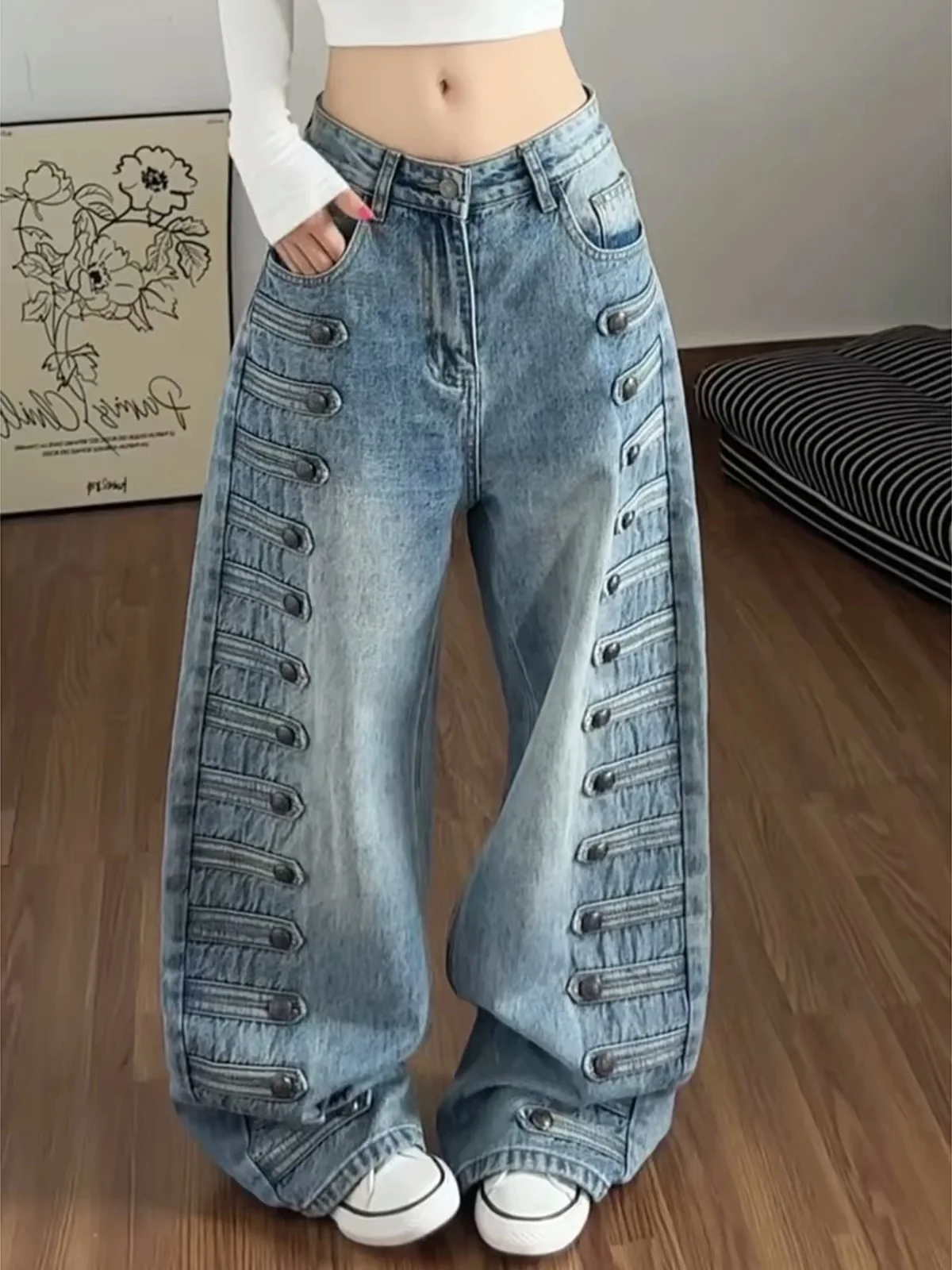 Elegant High Waist Wide Leg Pants Women's Autumn 2026 New Style Pear Shape Body Drapey Lazy Floor Length Jeans by Tagkita