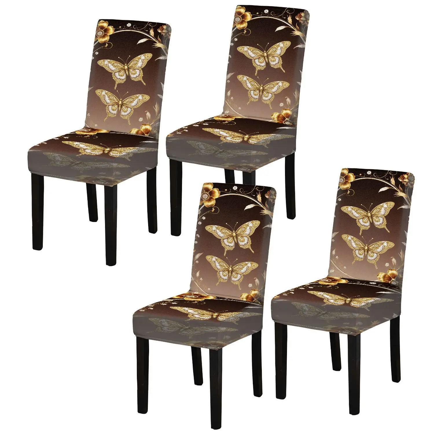 Elastic dining chair cover gilt butterfly dance light luxury flower decoration simple style removable, washable