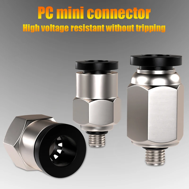 Mini PC Pneumatic Component Joint, Rosca Hexagonal Externa, Direto Através da Rosca Fina, Pc4, 6mm, M3, M5, 1 Pontos