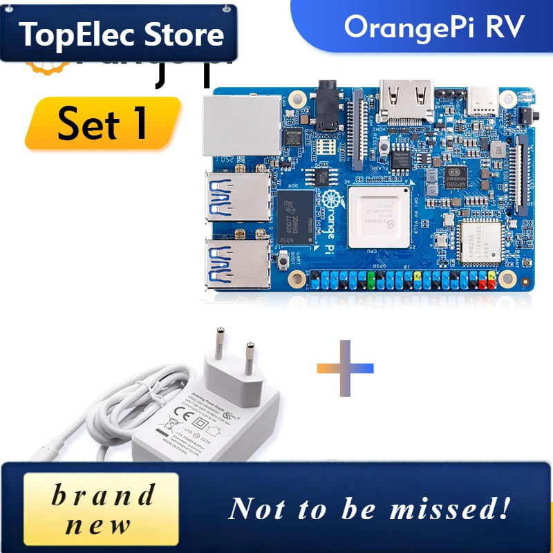 TopElec Orange Pi RV 2GB RAM + Power Supply Single Board Computer StarFive JH-7110 Chip DDR4 RISC-V WiFi-BT5.0 BLE M2 PCIE SSD