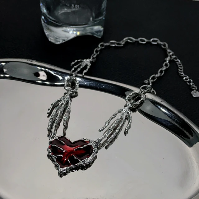 Black Heart|gothic Red Heart Pendant Necklace - Zinc Alloy Punk Grunge Chain  For Women