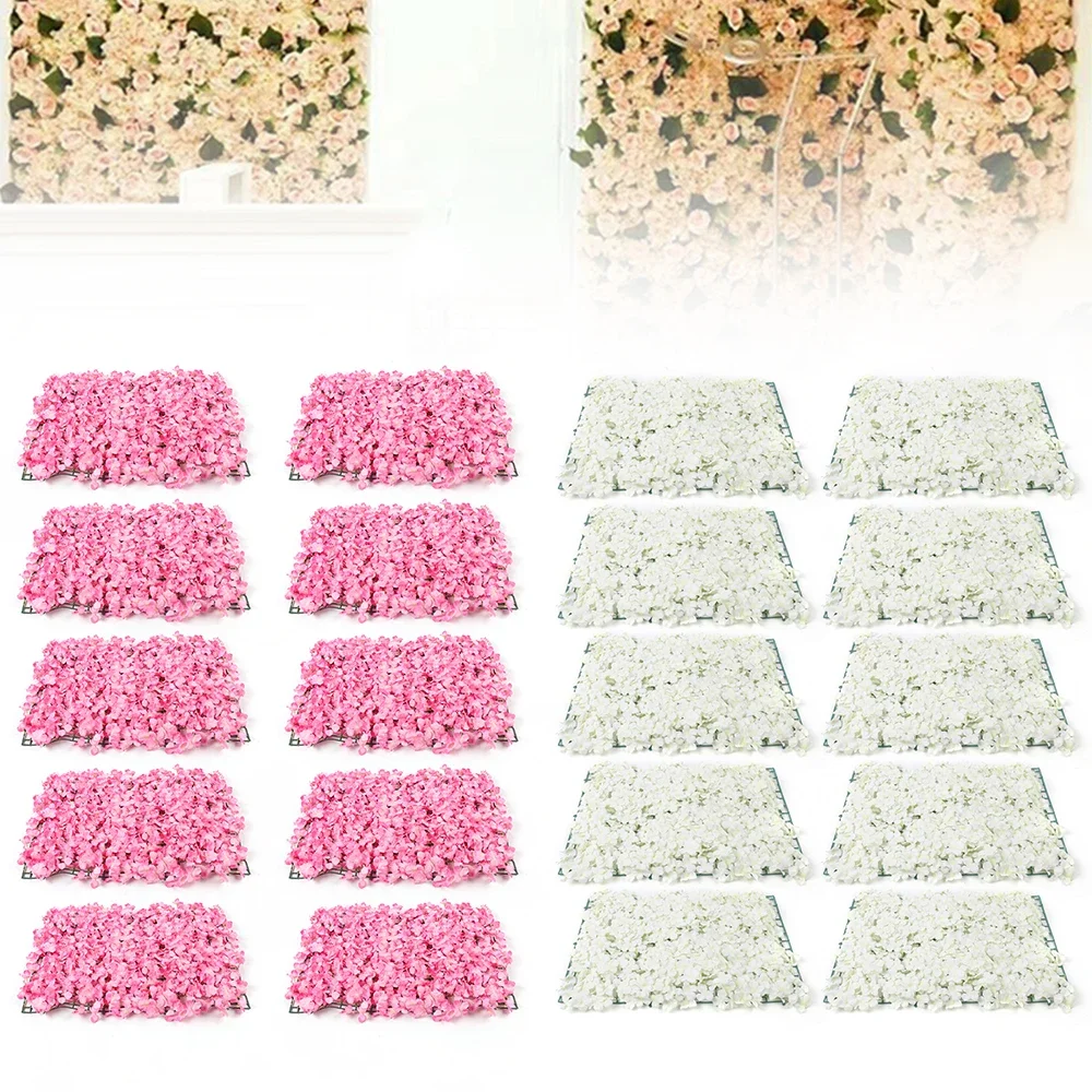 =10/20 Flower Panels Artificial Flower Wall Panel,Pink/White Flower Backdrop Wall For Home Party Wedding Christmas Festival