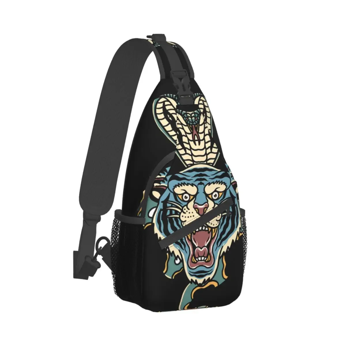 

Crossbody Bag Sports Tiger And Cobra Traditional Tattoo Chest Bag Unisex Women Man Fashion Shoulder Backpacks Travel