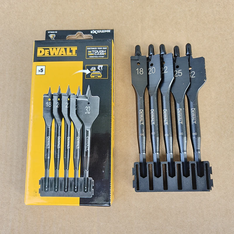 DEWALT DT70832 5PCS EXTREME Spade Drill Bit Set 18/20/22/25/32mm Hex Shank Flat Wood Drill Bits with Storage Organizer