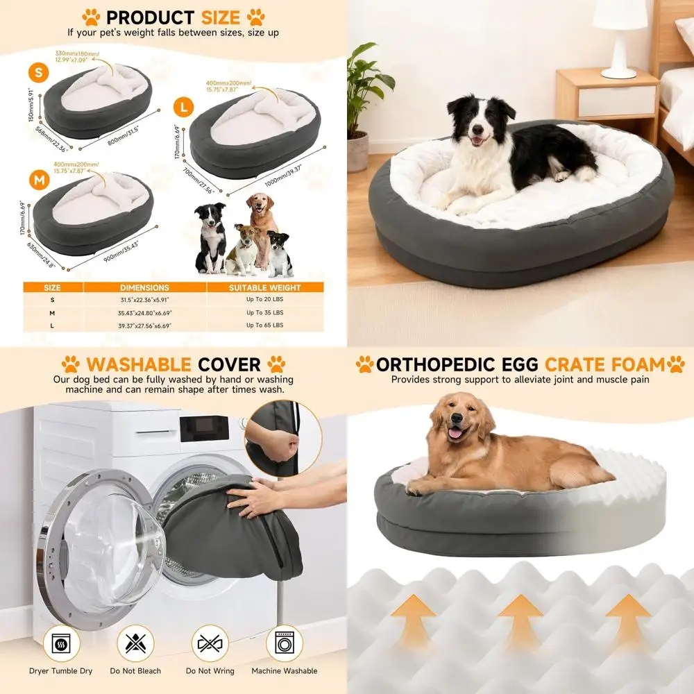 

Oval Waterproof Dog Bed with Removable, Washable Cover and Anti-Slip Base