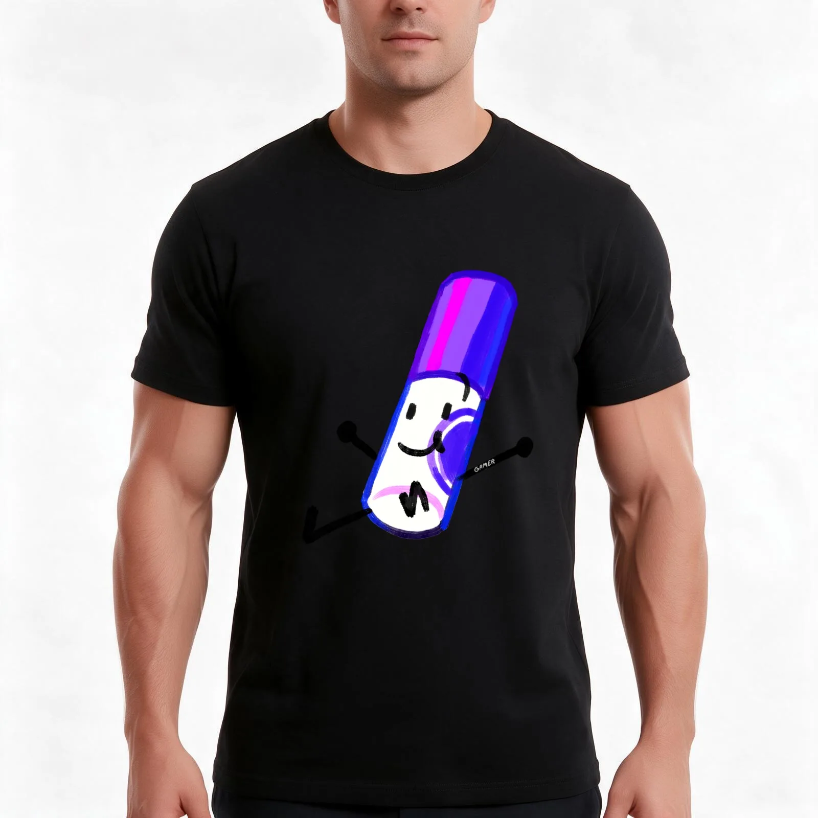 Marker BFDI T-Shirt, Summer Casual Cotton Tee, Oversized Streetwear Tops, Vintage Graphic Print, Loose Fit Short Sleeve