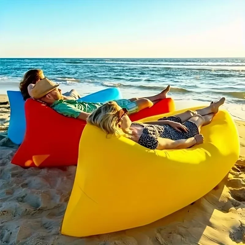 LUSQI Outdoor Inflatable Sofa Bed Fast Inflating Camping Mattress For Beach Nap No Pump Required Portable Air Bed For Picnic