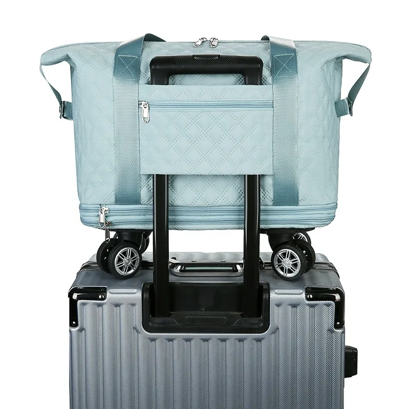 2026 Universal Wheel Travel Large Capacity Dry Wet Separation Rhombus Grid Wheel Expandable Storage Yoga Maternity Fitness Bag