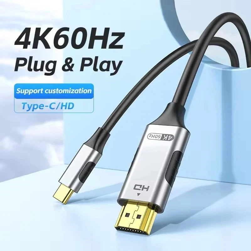 4K USB C to HDMI-compatible Cable 30Hz 60Hz Type C to HDMI-compatible Adapter Thunderbolt 3 Cord for Laptop Tablet iPhone