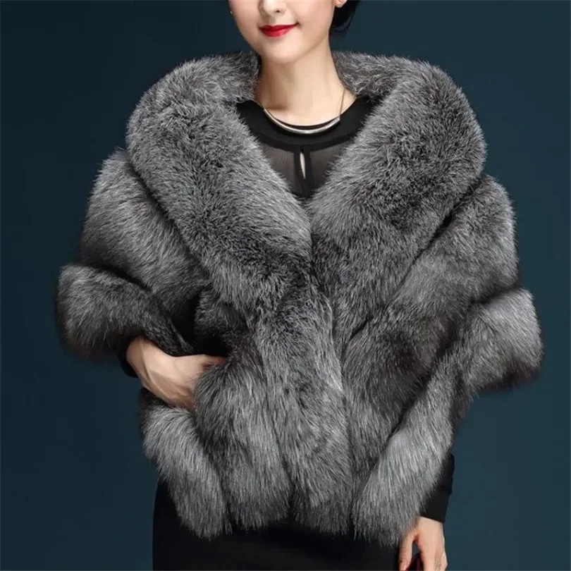 2025 Winter Faux Coats luxury fox fur imitation mink fur poncho bridal wedding dress shawl cape women vest fur coat 135-175CM