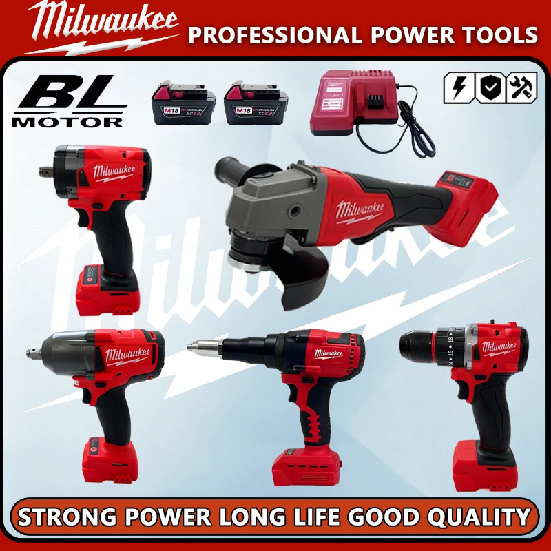 Kits combinés Milwaukee, perceuse à percussion sans fil, meuleuse d'angle, scie circulaire électrique, sans balais, avec batterie 18v