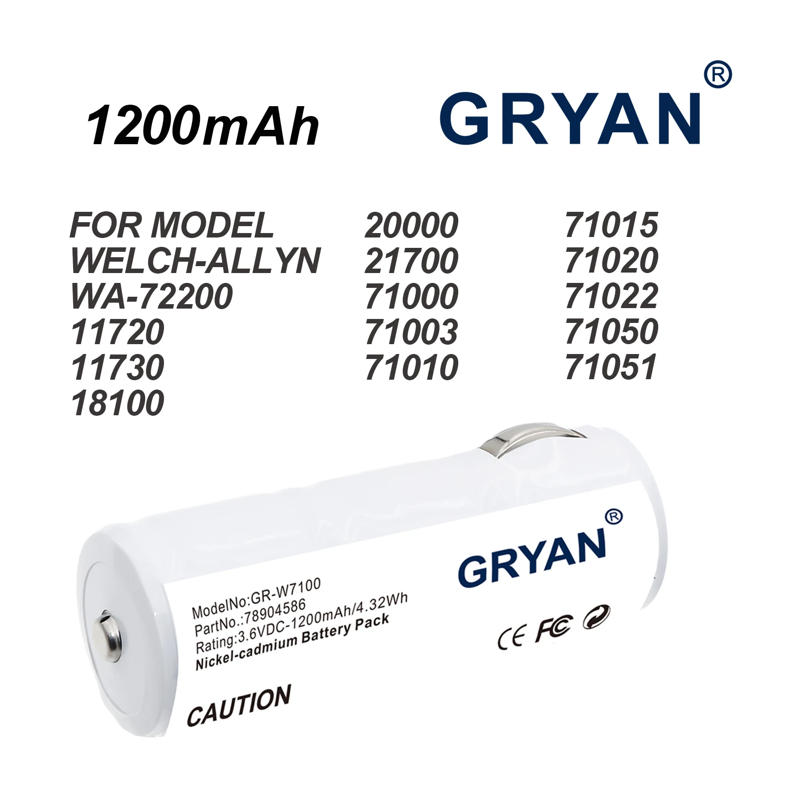 Replacement Battery for Welch-Allyn 18200,74054,WA-72200,Otoscope 20000,(71000,72200,97210),11720,78904586,Medicalr-1200mAh
