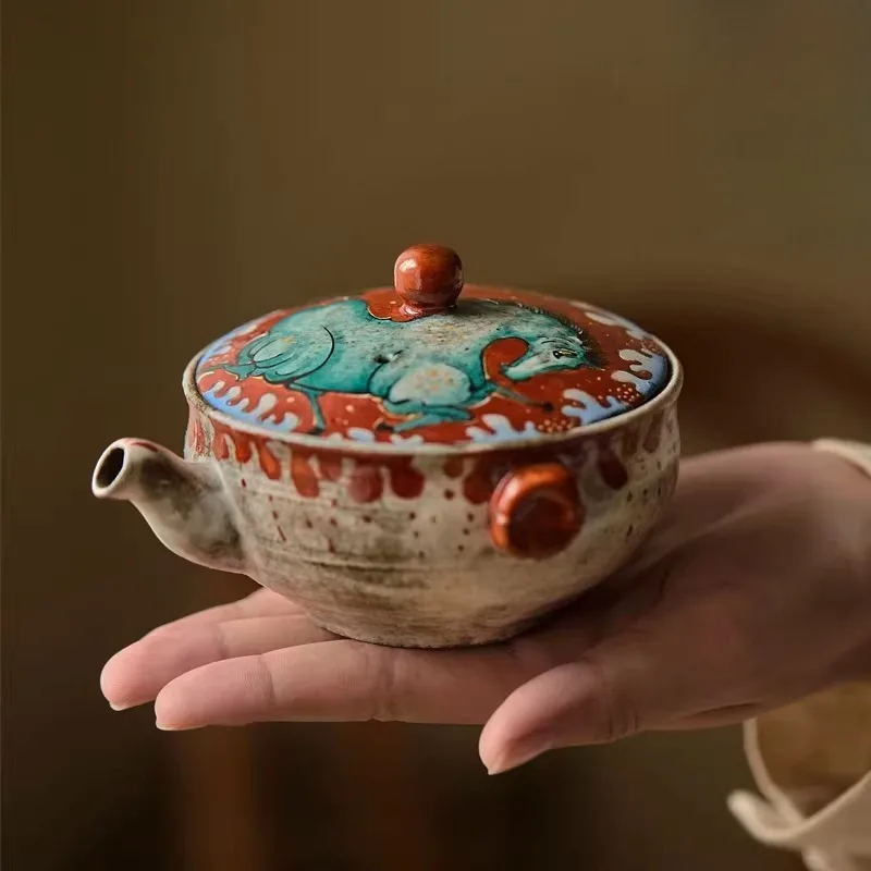 pottery teapot with filter, household, town ceramic hand-held pot tea set, Japanese treasure bottle, cannon nozzle tea brewer