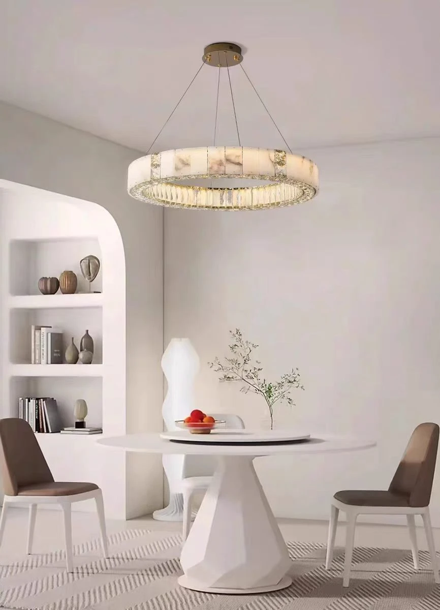 Modern Marble Crystal round Pendant Light Chandelier for Villa Living Room Dining Room Grand Hall Luxury Simple Lighting Design