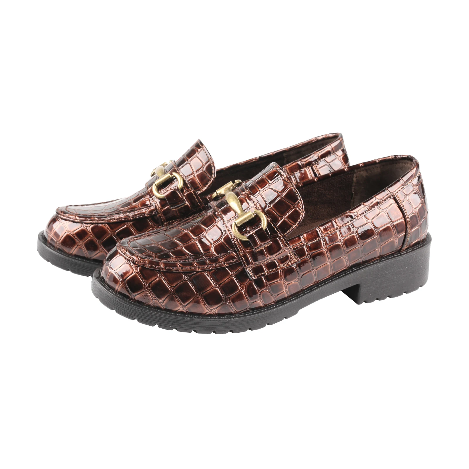 

SHOELAND Women' s Spring Autumn Single Shoes Leather Shoes Loafers Formal Low Heeled Commuter Genuine Leather Stone Pattern