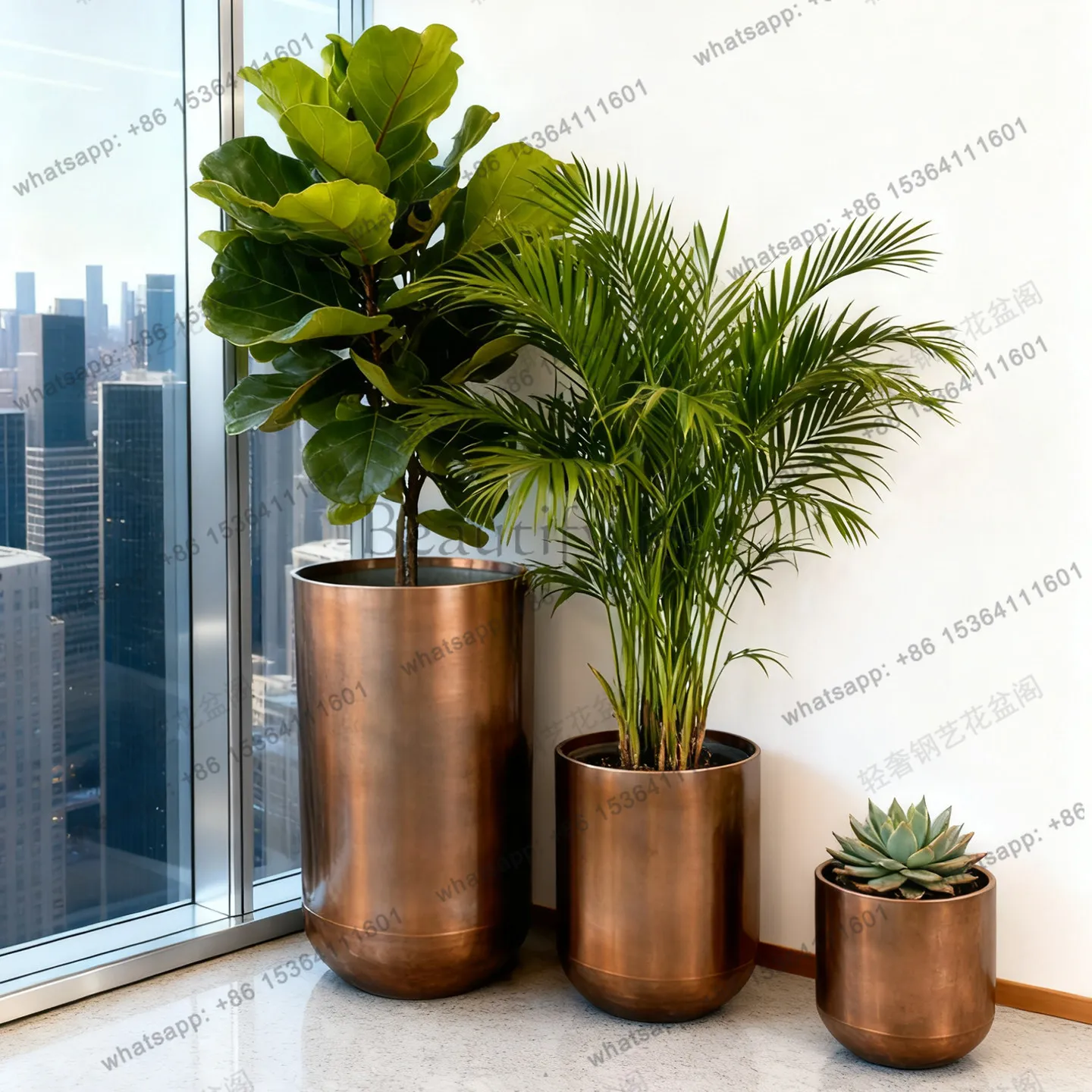 Stainless steel electroplated vase simulation plant special hotel special-shaped shopping mall office building flower tank