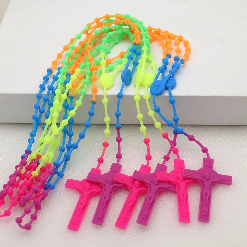 Luminous Catholic Christ Jesus Cross Plastic Rosary Crucifix Necklace Religious Church Decoration Wall Crosses Souvenirs Gifts