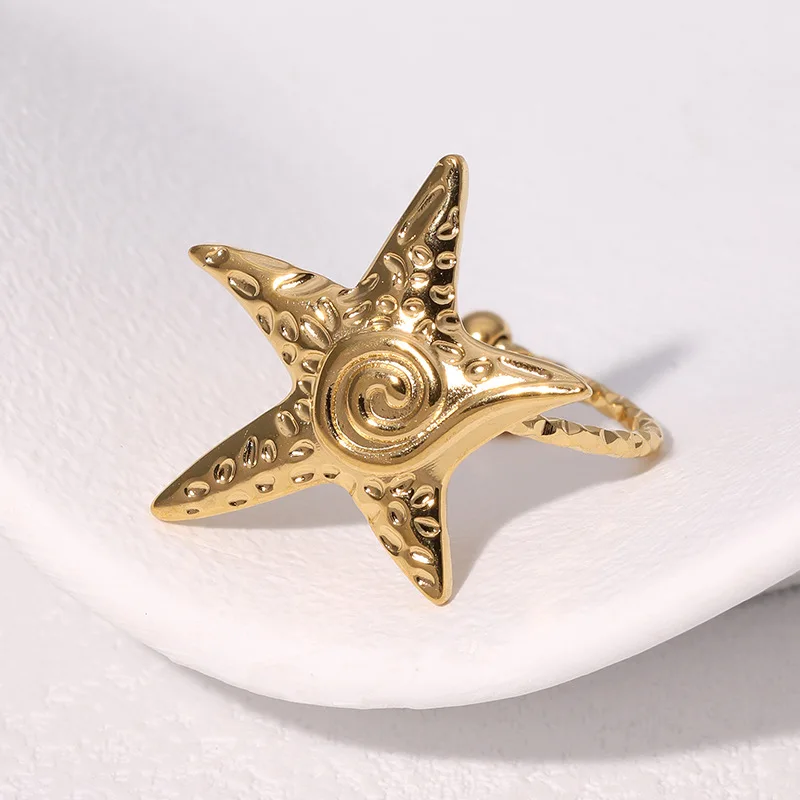 Women's Aesthetic Irregular Stars Opening Ring Stainless Steel Gold Color Wedding Waterproof Jewelry Gift Anillos Mujer