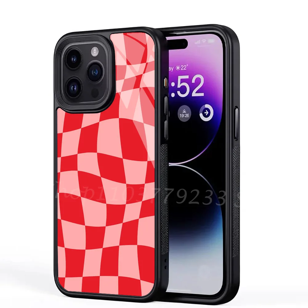 Warped Checkered Pattern Red Phone Case For IPhone 15 14 13 Pro Max 11 Mini Alex Mirror For Magsafe Wireless Charging Cover