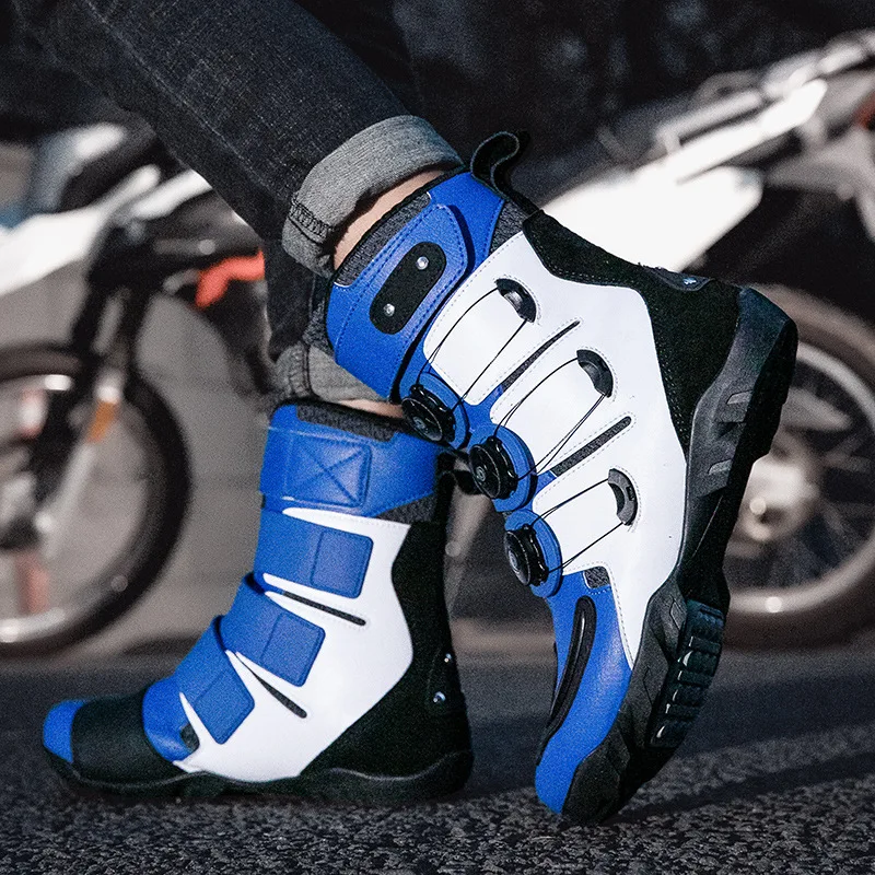 Motorcycle Boots Men and Women Leather Wear-resistant Non Slip Motocross Protective Boots Turn Buckle Motos Riders Shoes