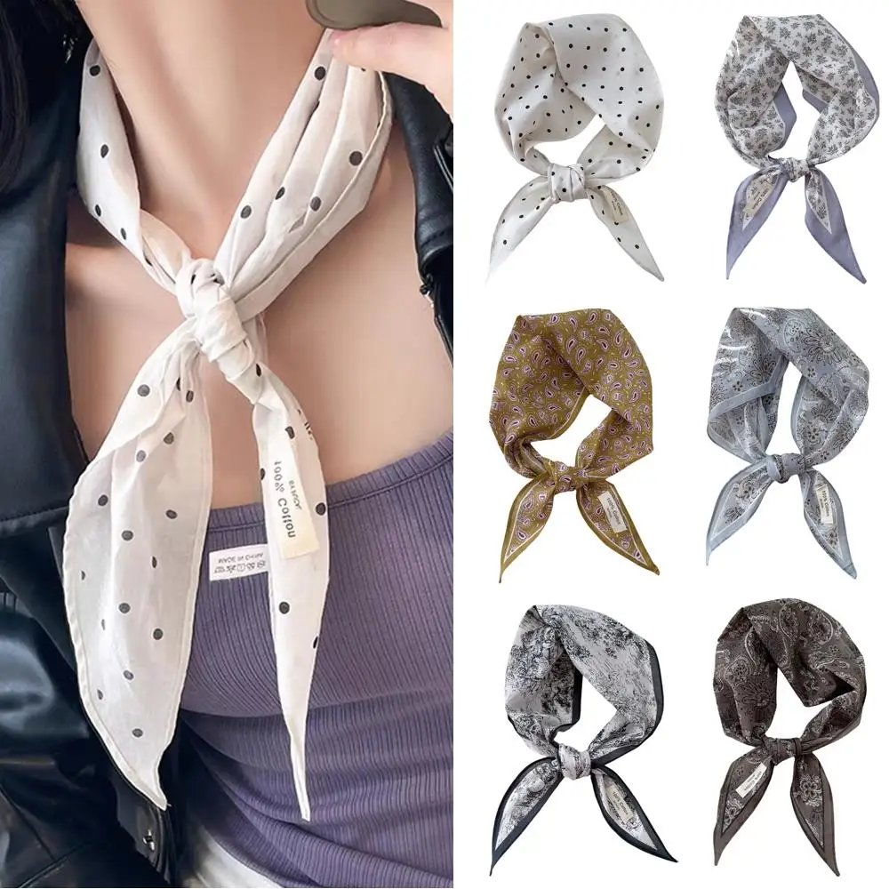 

Women Neckerchief Sweet Polka Dot Flower Triangle Ribbon Headscarf For Women Neck Scarf Headband Thin Female Handkerchief