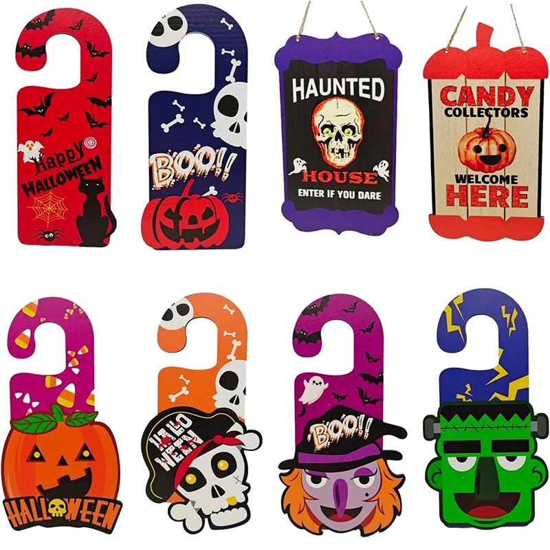 

1Pcs Halloween Door Handle Hook Sign Happy Halloween Wooden Pumpkin Skull Witchfor Bat for Home Hotel Office Decorations