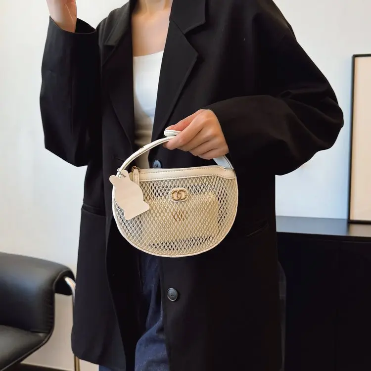 2025 جديد! حقيبة منسوجة من Hula Hoop Xiaoxiangfeng - قماش شبكي مجوف للجدة Xiang، سلسلة كروس/تحت الإبط للنساء #4