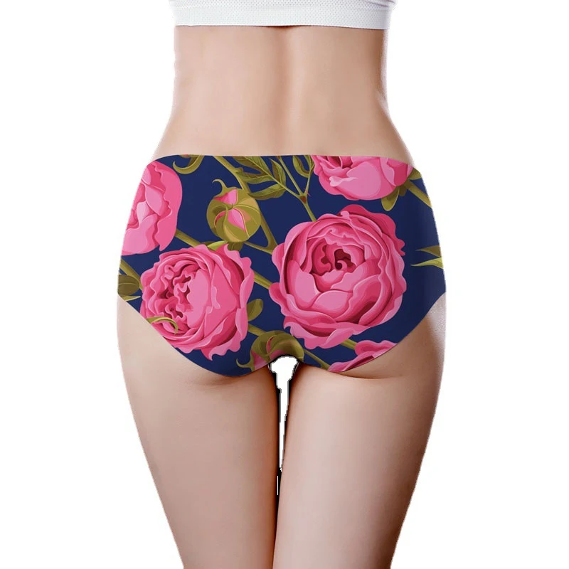 

Women Panties Luscious Flowers Print Briefs Ice Silk Traceless Lingerie Breathable Soft Underpants Sexy Underwear Women Panty