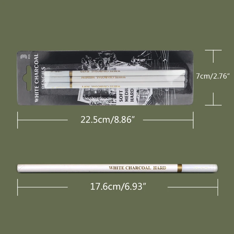 Набор из 3 шт./компл. белых угольных карандашей для эскизов для профессиональных художников, начинающих эскизов