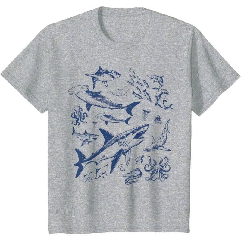 

Retro Ocean Animal Wildlife Shark Fish Octopus Nature Gift t shirt Vintage Graphic Tee 100% cotton print clothes All size Tops