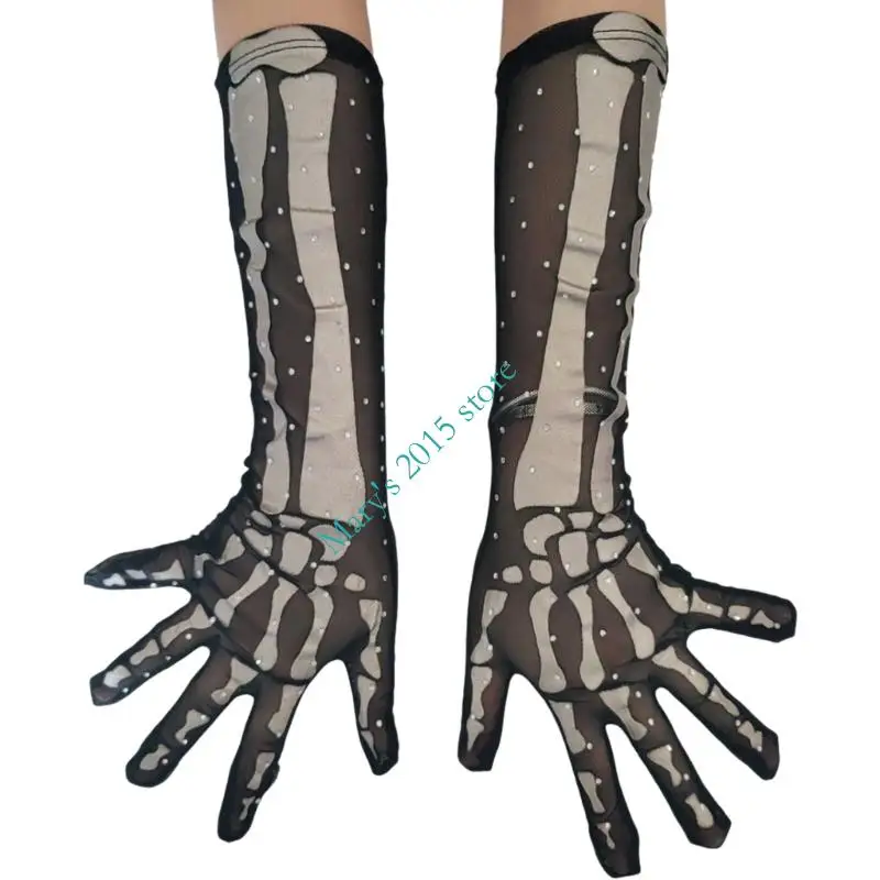 

E15F Halloween Handwear с скелетным произведением искусства мягкий полиэстер для любителей панка